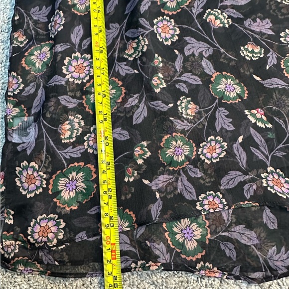 MISA Los Angeles Lulu Floral Top XS blouse long sleeve sheer tie bow black mock - Picture 13 of 16